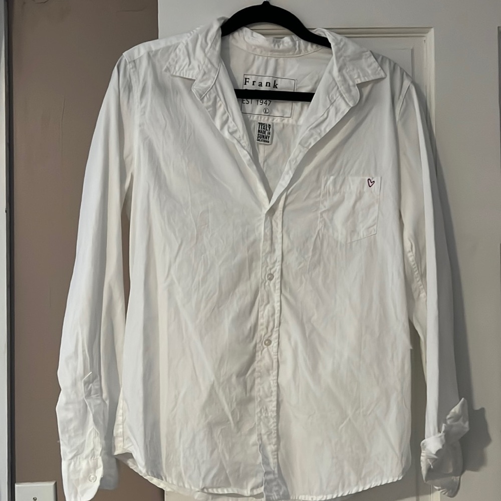 Frank and Eileen white button down with Purple Heart detail